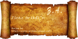 Zintz Arikán névjegykártya